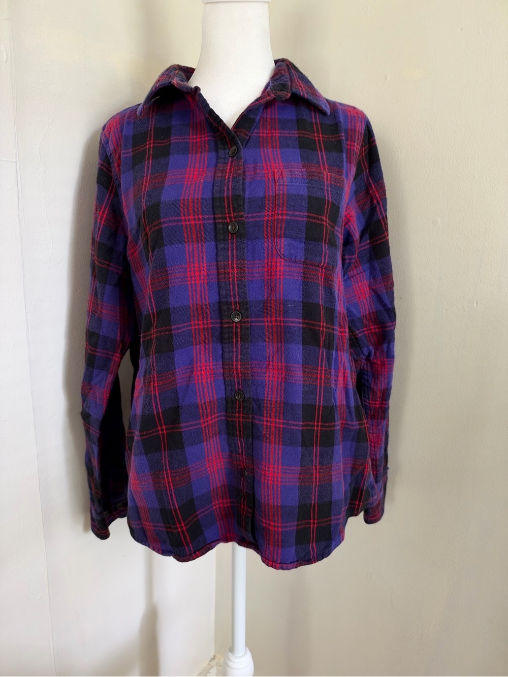 LL Bean Women’s Purple Red Relaxed Fit Plaid Flannel Size Small